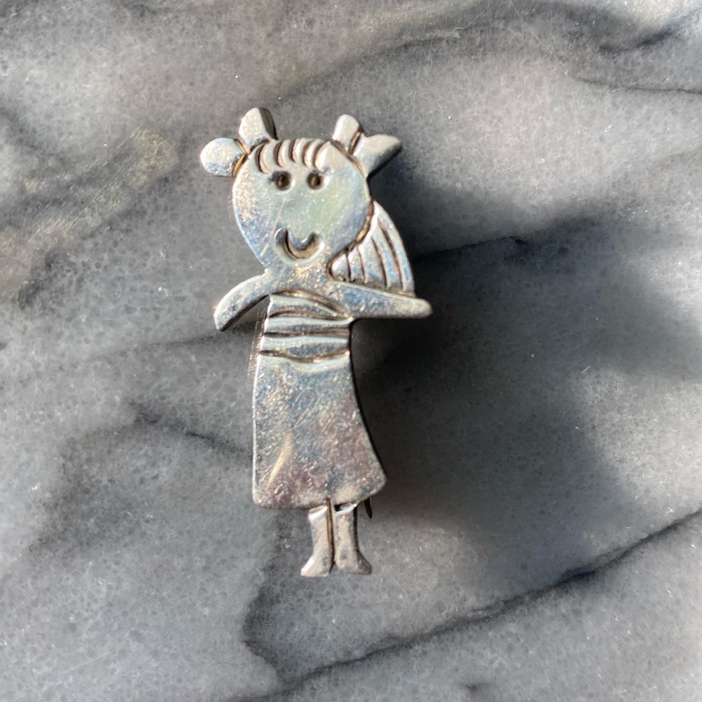 RARE ALEX LOS CASTILLO GIRL BROOCH TAXCO 925 MEXICO STERLING SILVER